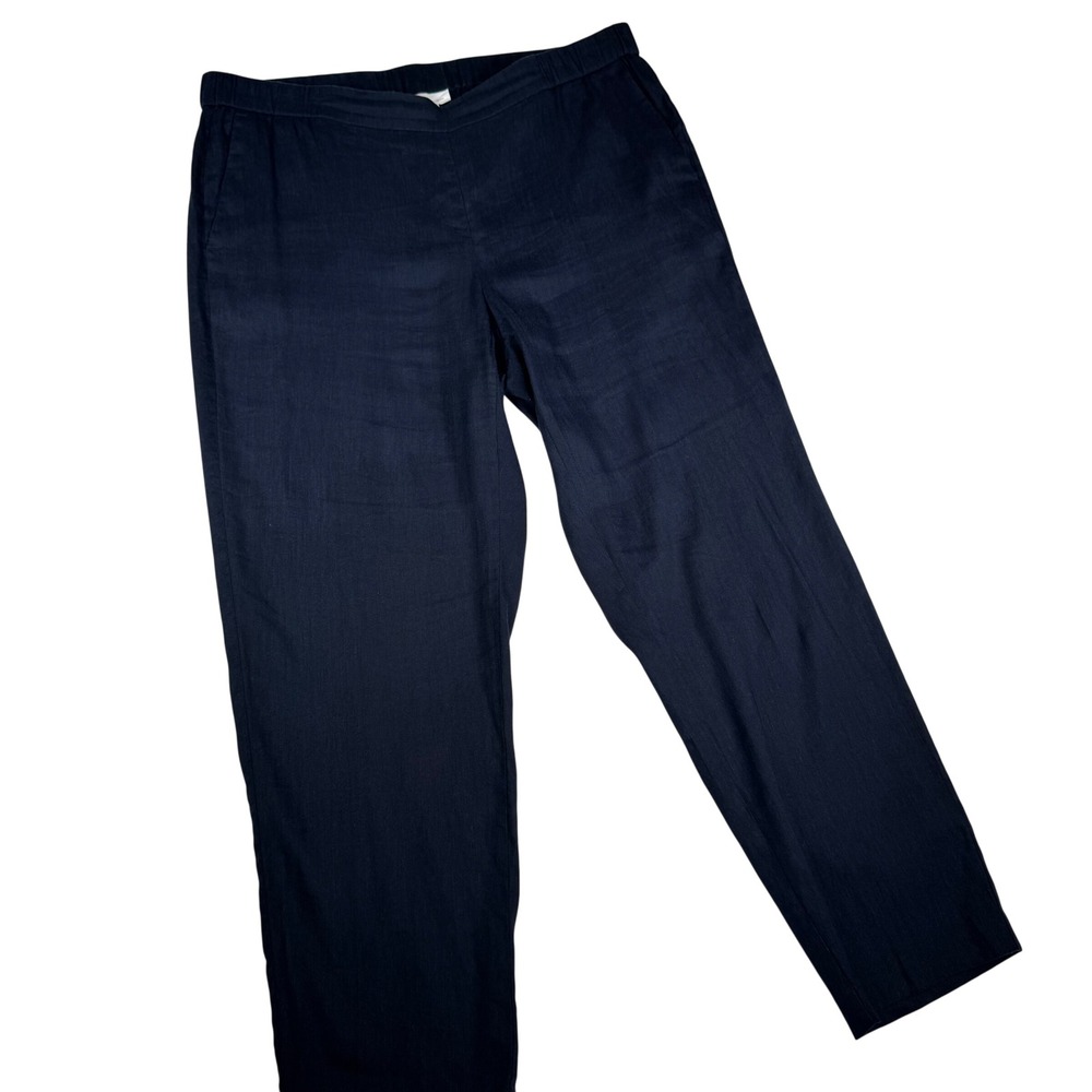 J Jill Linen Stretch Pull On‎ Ankle Pants Navy Blue Tall Size L WPT218823